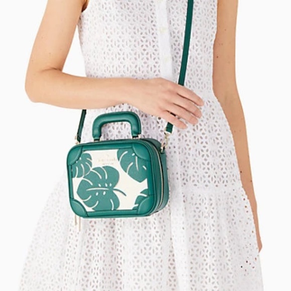 Kate Spade monstera leaves traveler trunk crossbody bag - Picture 2 of 16